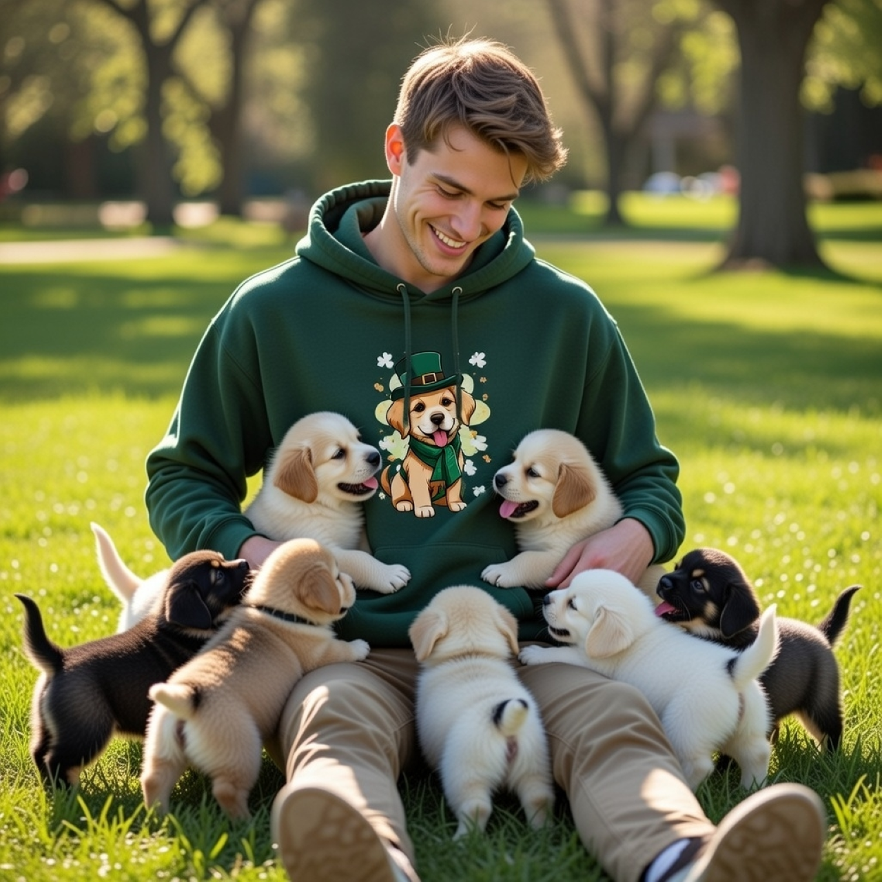 Golden Retriever Puppy St. Patrick’s Day Hoodie – Cute Dog Graphic Pullover product thumbnail image