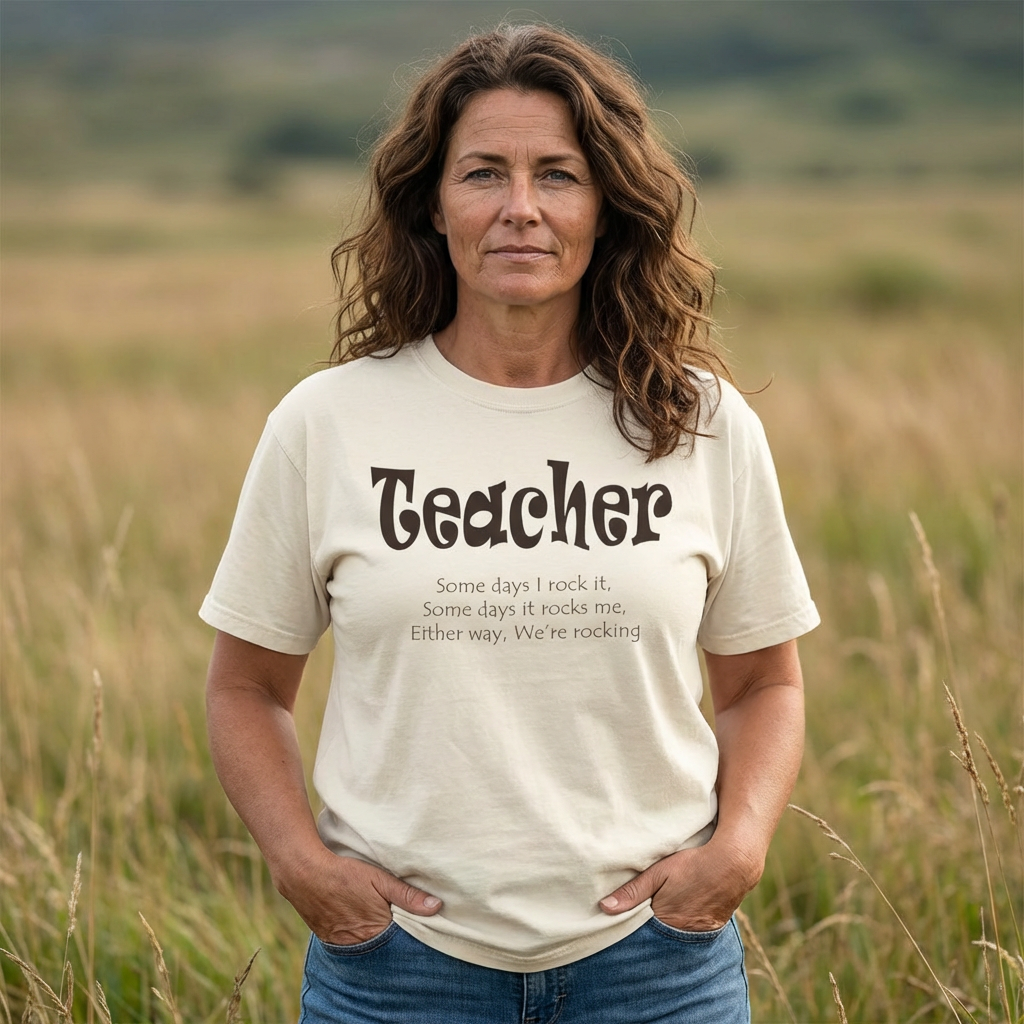 Teacher T-Shirt|Teacher Some days I rock it, some days it rocks me Casual Graphic Tee product thumbnail image