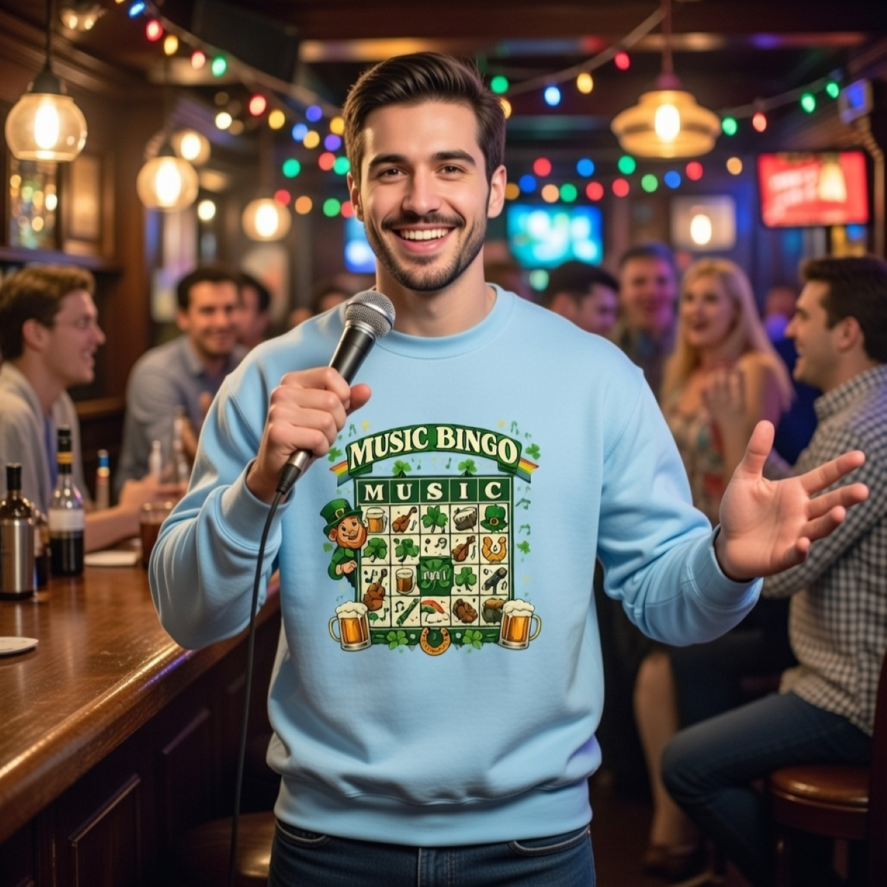 St. Patrick’s Day Music Bingo Sweatshirt – Cozy Leprechaun Graphic Pullover