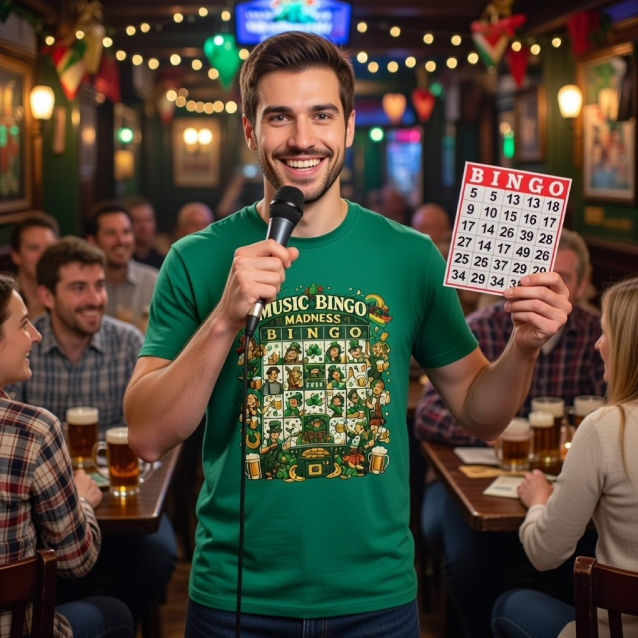 Music Bingo Madness Tee – Vintage-Inspired St. Patrick’s Day Graphic Shirt product thumbnail image