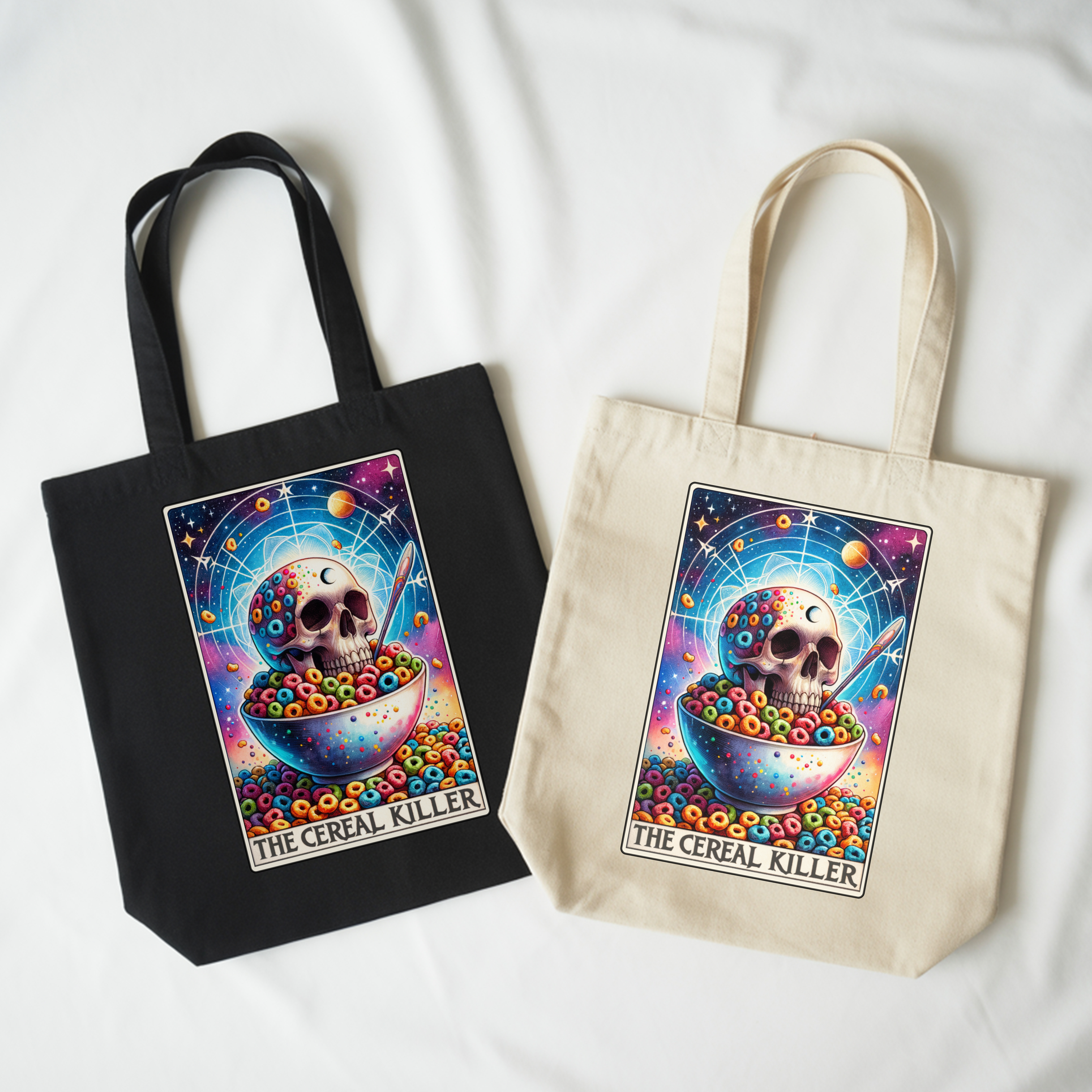 The Cereal Killer Tote Bag – Dark Humor Skull Breakfast Canvas Tote, Sarcastic Cosmic Carryall for Chaos Lovers product thumbnail image