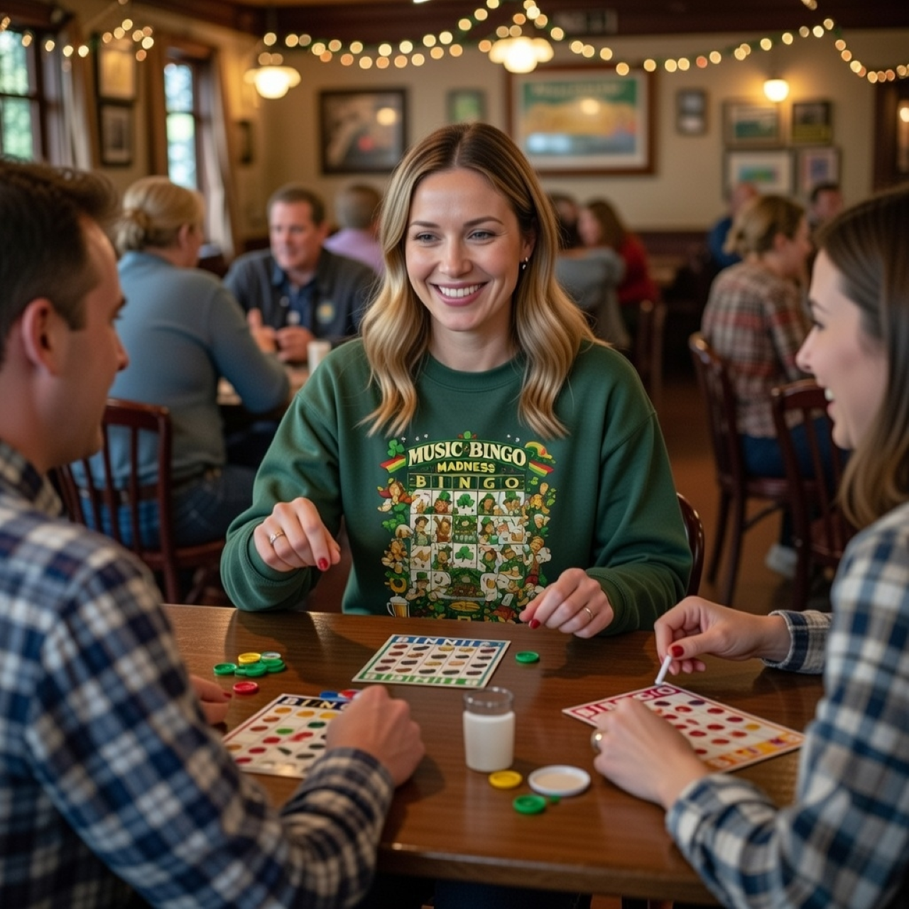 Music Bingo Madness Sweatshirt – Vintage-Inspired St. Patrick’s Day Graphic Pullover product thumbnail image Music Bingo Madness Sweatshirt – Vintage-Inspired St. Patrick’s Day Graphic Pullover product thumbnail image