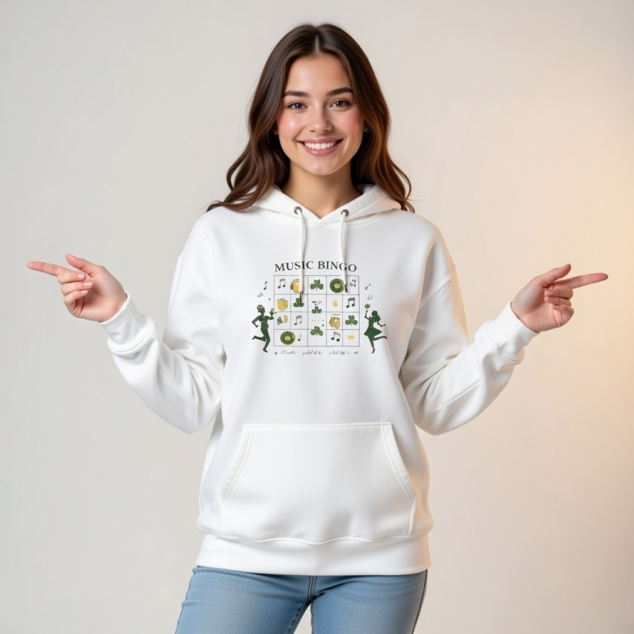 Music Bingo “Play. Listen. Lucky.” Hoodie – Minimalist St. Patrick’s Day Graphic Pullover product thumbnail image