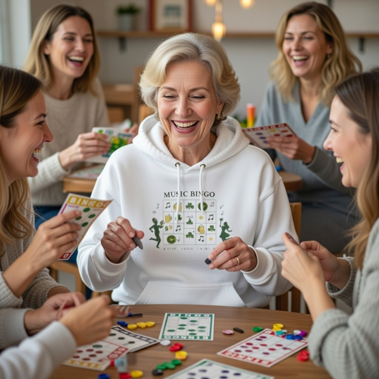 Music Bingo “Play. Listen. Lucky.” Hoodie – Minimalist St. Patrick’s Day Graphic Pullover product thumbnail image