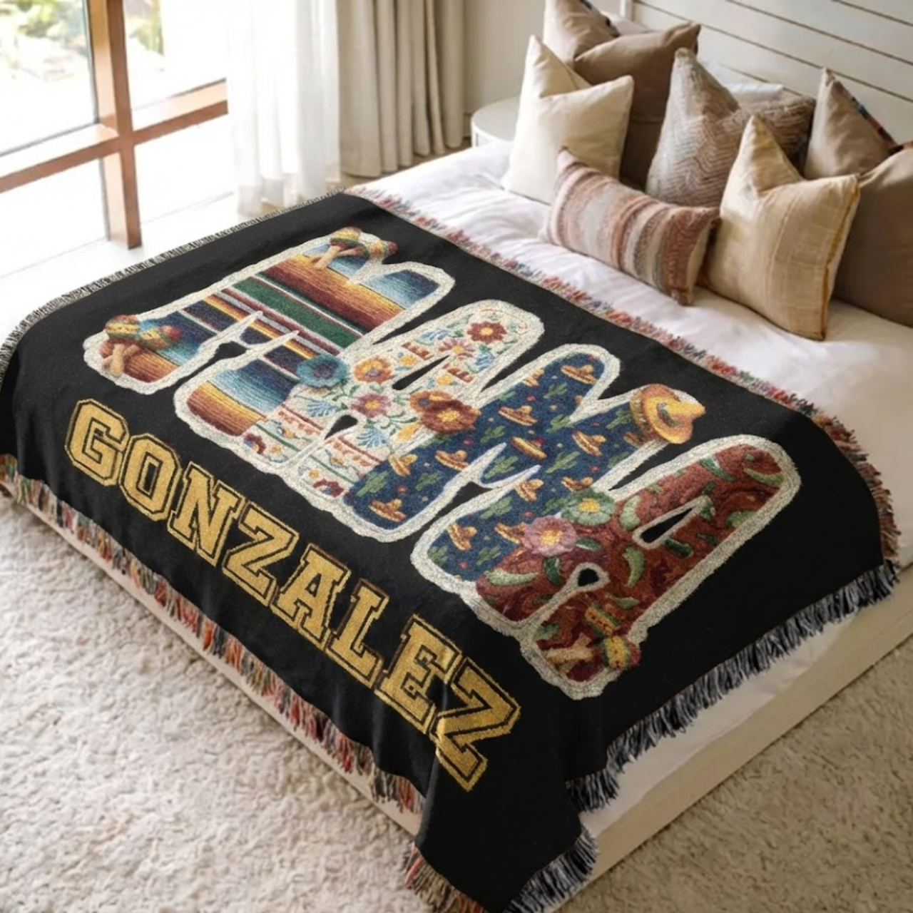Custom Family Name Cinco De Mayo Fiesta Blanket – Best Mother’s Day Gift for Mom &amp; Abuela – Premium Woven Tapestry product thumbnail image