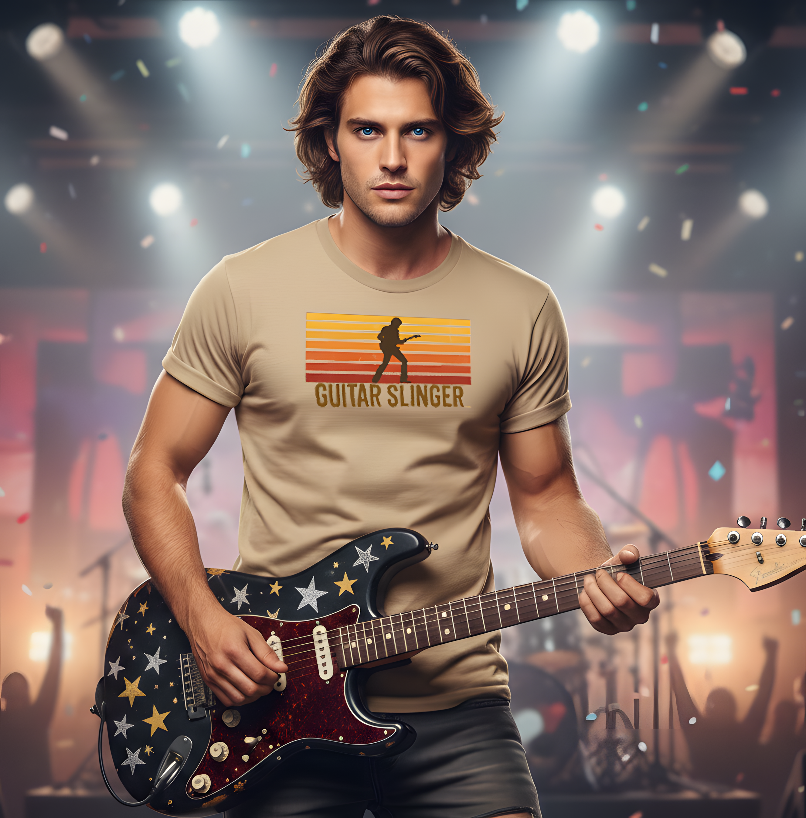 "Guitar Slinger" T-Shirt — Vintage Vibe Electric Guitar Tee for Musicians product thumbnail image