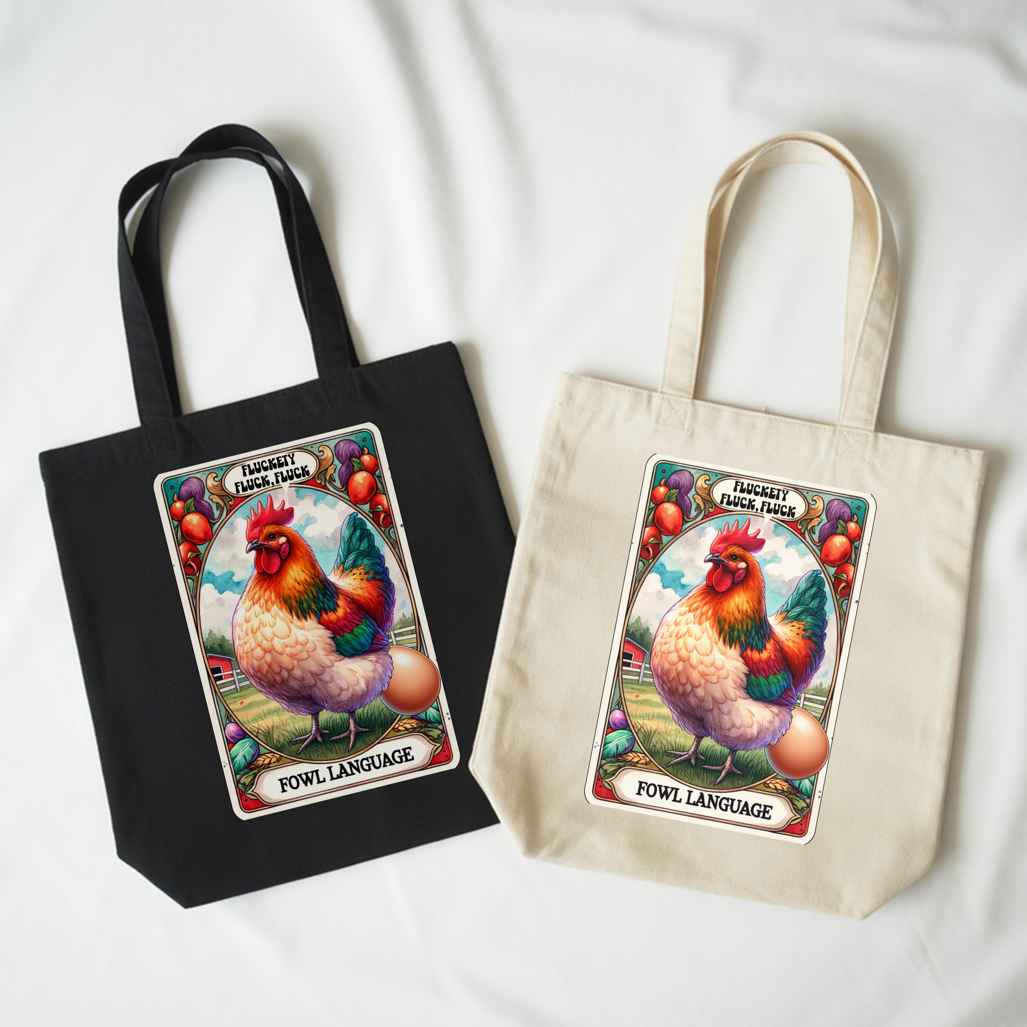 Fluckety Fluck Fluck Tote Bag – Fowl Language Chicken Tote, Funny Farmhouse Humor Canvas Carryall product thumbnail image