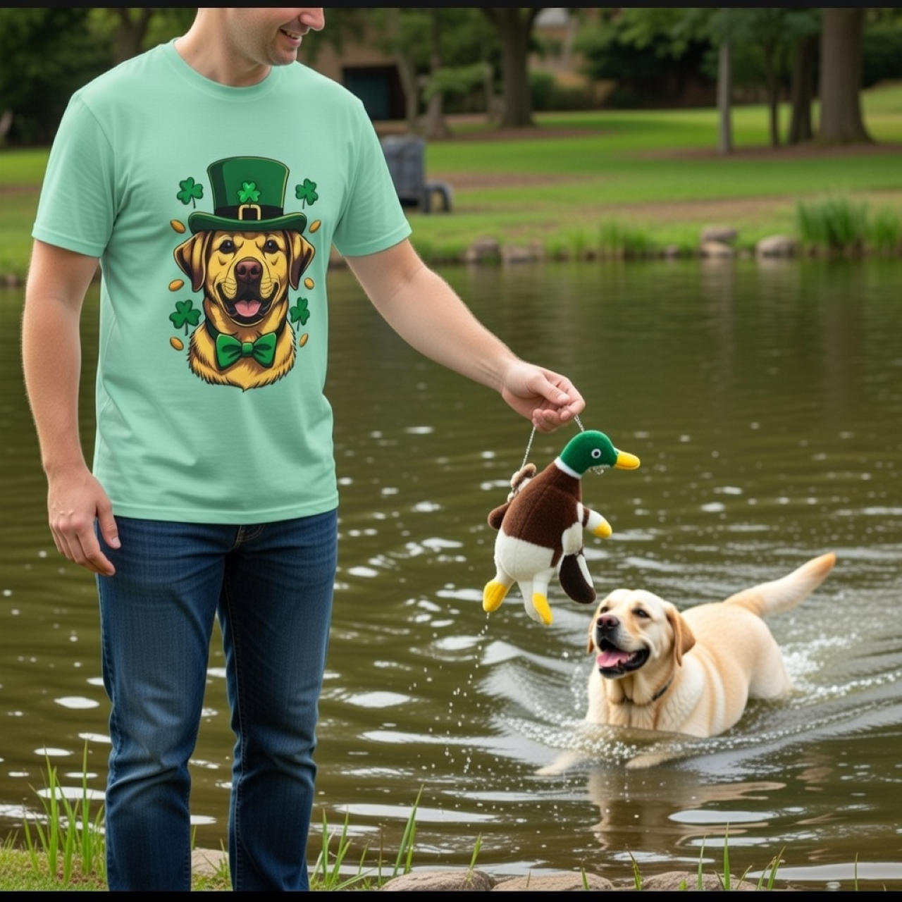 Yellow Lab Men’s St. Patrick’s Day Shirt – Lucky Dog Tee product thumbnail image