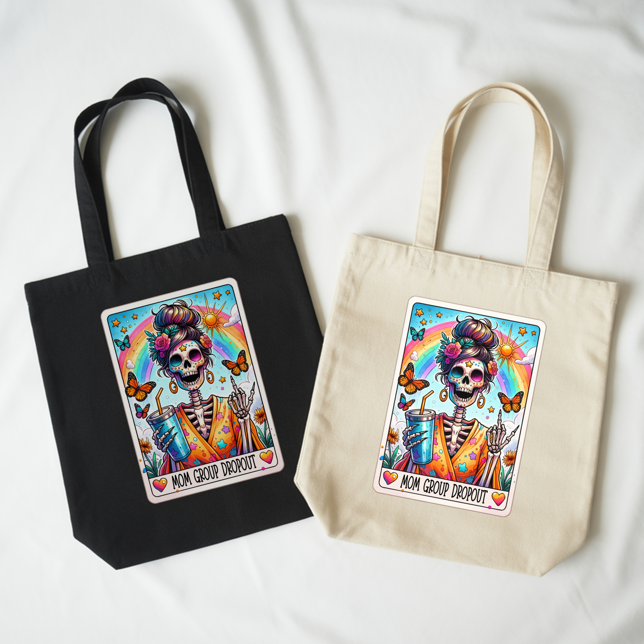 Mom Group Dropout Tote Bag – Rebellious Skeleton Mom Tote, Colorful Retro Chaos Canvas Carryall product thumbnail image Mom Group Dropout Tote Bag – Rebellious Skeleton Mom Tote, Colorful Retro Chaos Canvas Carryall product thumbnail image