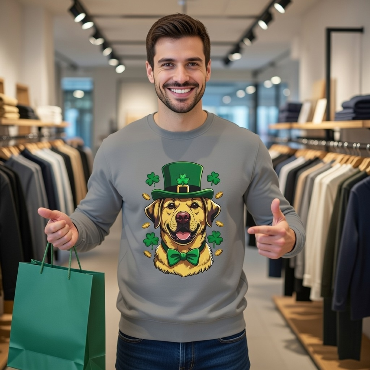 Yellow Lab Sweatshirt – St. Patrick’s Day Dog Crewneck | Lucky Lab Edition product thumbnail image