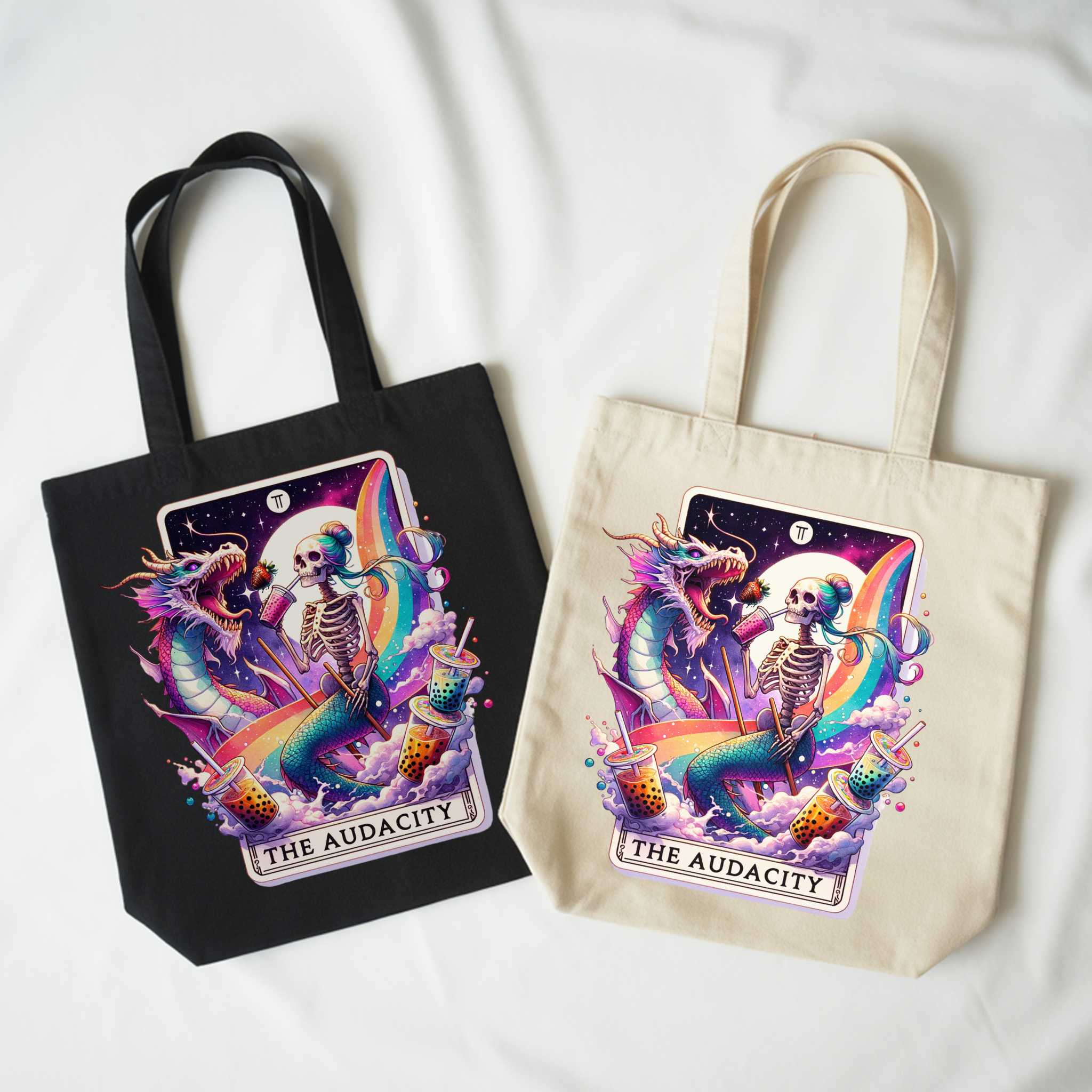 The Audacity Tote Bag – Skeleton Mermaid & Dragon Tote, Whimsical Fantasy Chaos Canvas Carryall product thumbnail image The Audacity Tote Bag – Skeleton Mermaid & Dragon Tote, Whimsical Fantasy Chaos Canvas Carryall product thumbnail image