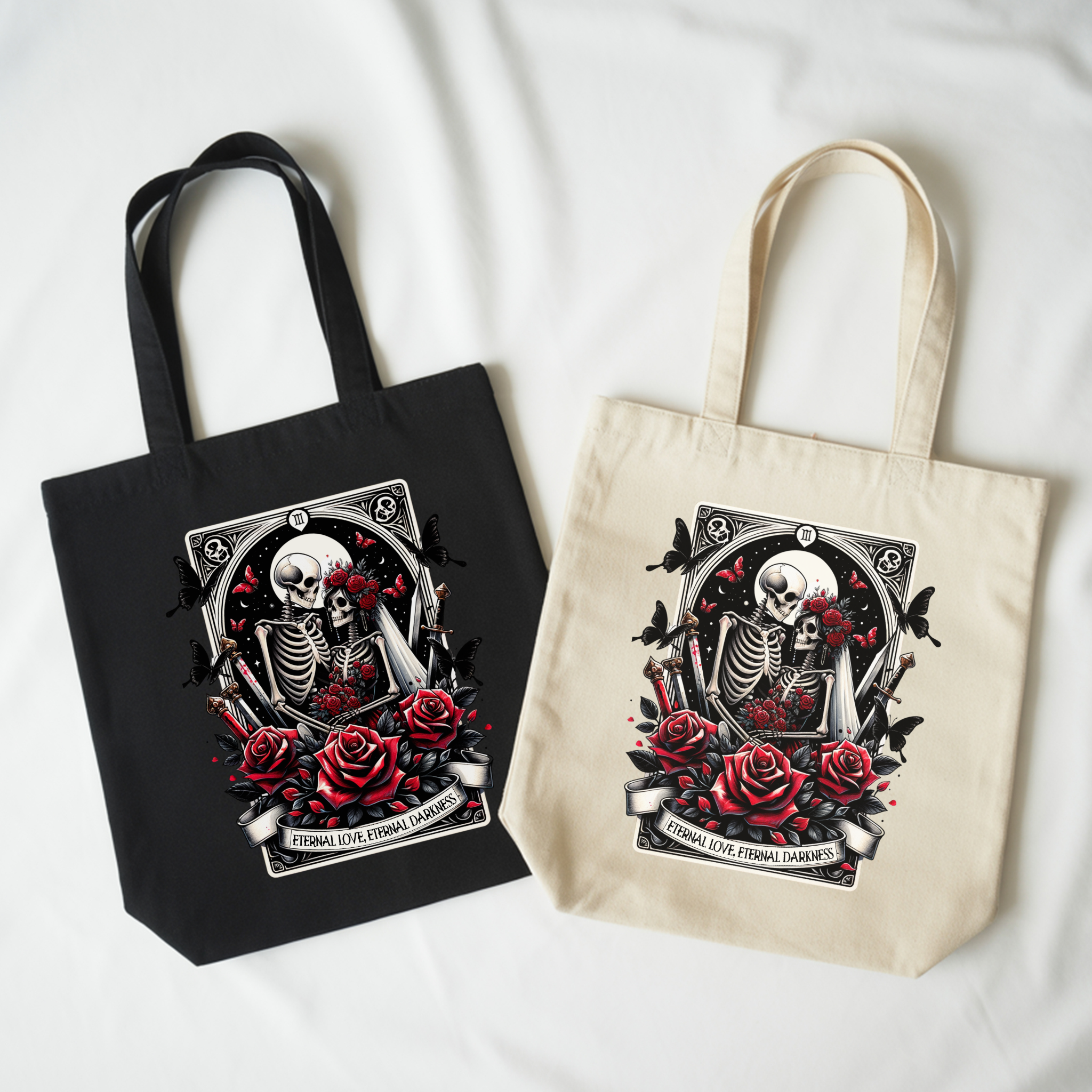 Eternal Love, Eternal Darkness Tote Bag – Gothic Skeleton Lovers Tote, Dark Romance Canvas Carryall product thumbnail image Eternal Love, Eternal Darkness Tote Bag – Gothic Skeleton Lovers Tote, Dark Romance Canvas Carryall product thumbnail image