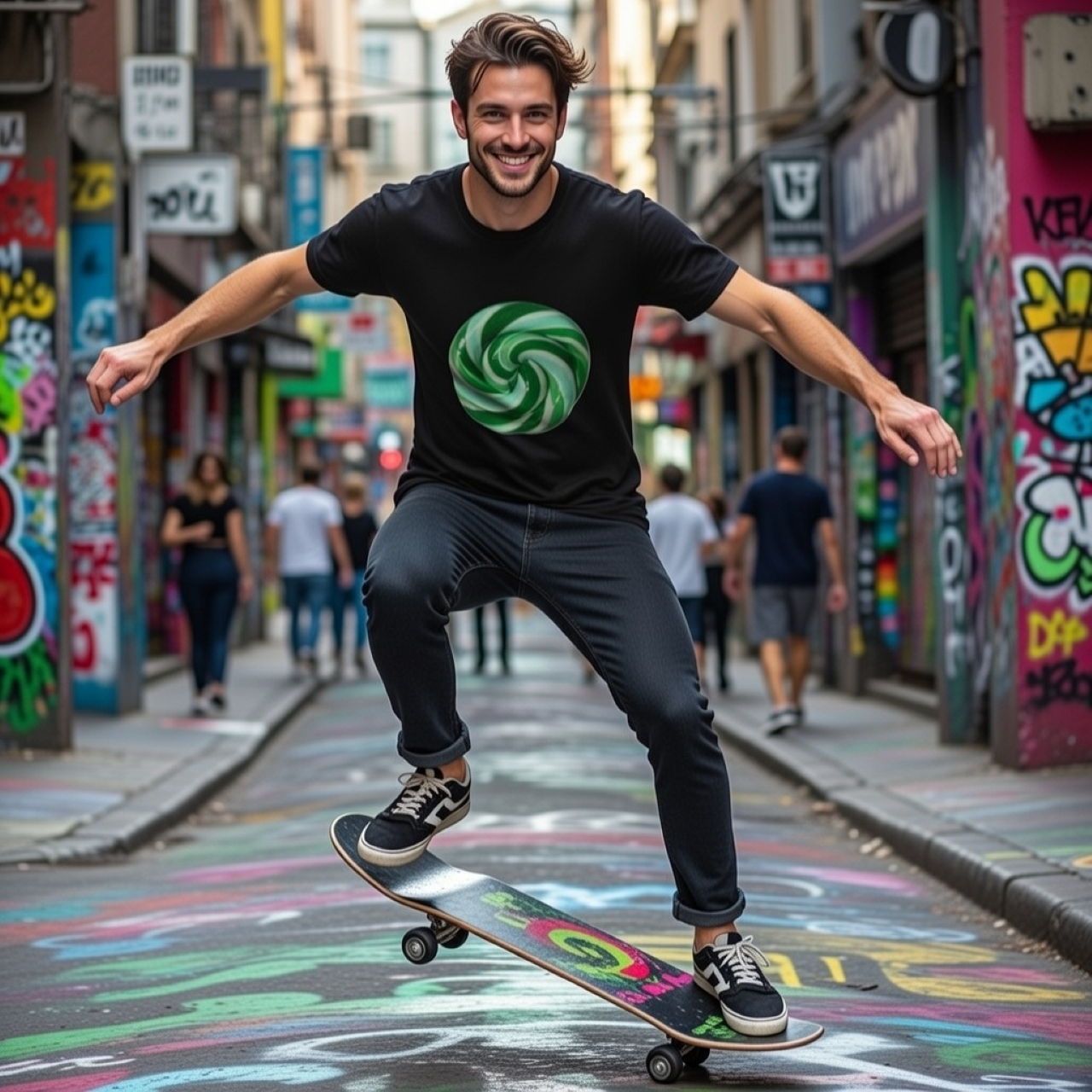 Mint Candy Tee – Soft, Breathable Hand-Painted Swirl T-Shirt product thumbnail image Mint Candy Tee – Soft, Breathable Hand-Painted Swirl T-Shirt product thumbnail image