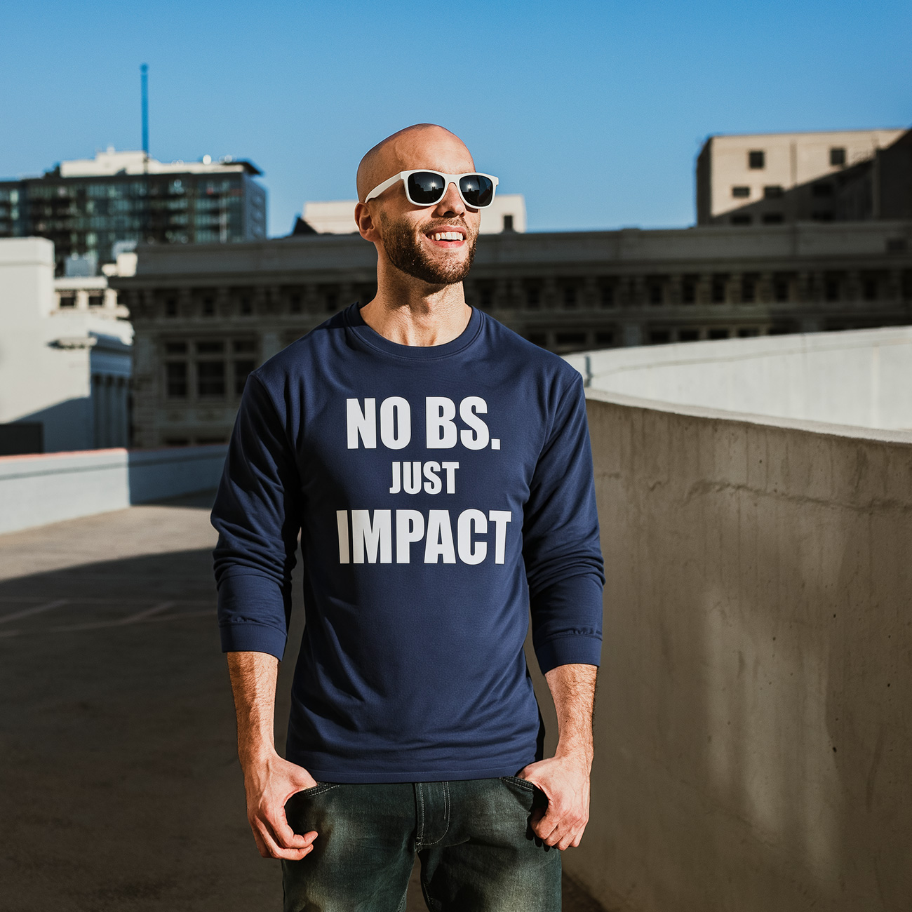 Long Sleeve Tee — "NO BS. JUST IMPACT" Bold Statement Shirt product thumbnail image Long Sleeve Tee — "NO BS. JUST IMPACT" Bold Statement Shirt product thumbnail image