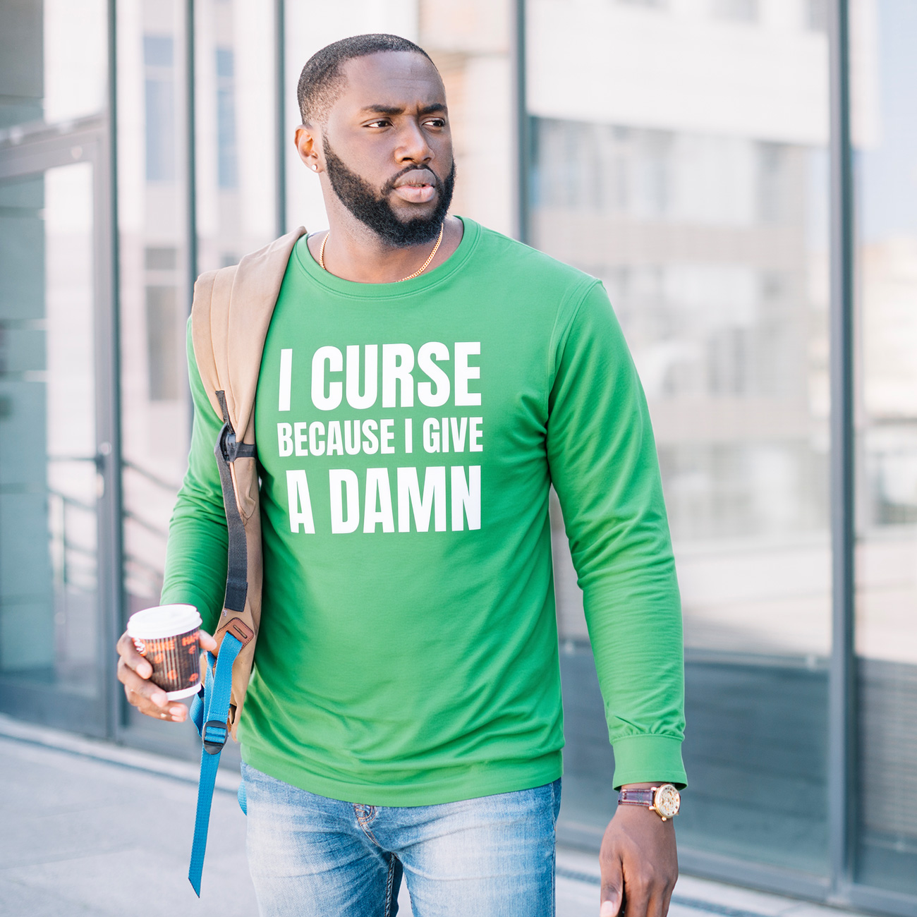 Long Sleeve Tee - "I Curse Because I Give A Damn" Bold Statement Shirt product thumbnail image