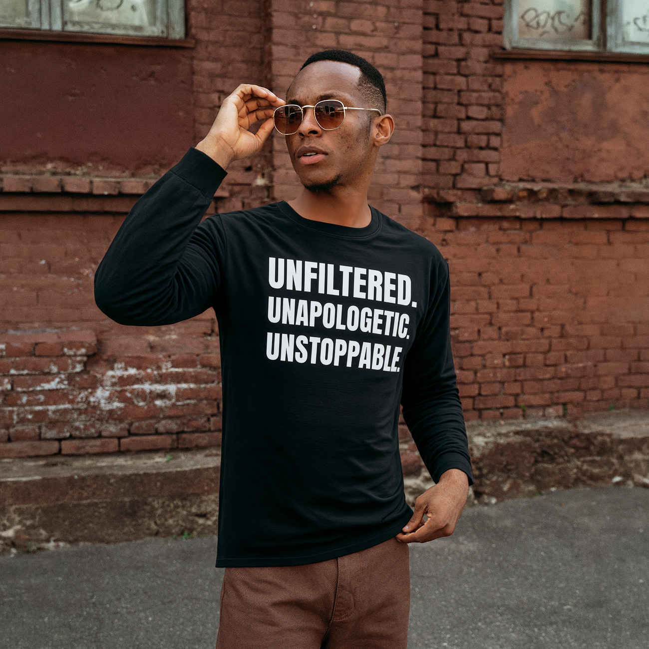 Unfiltered. Unapologetic. Unstoppable. Long Sleeve Tee — Bold Statement Shirt product thumbnail image Unfiltered. Unapologetic. Unstoppable. Long Sleeve Tee — Bold Statement Shirt product thumbnail image