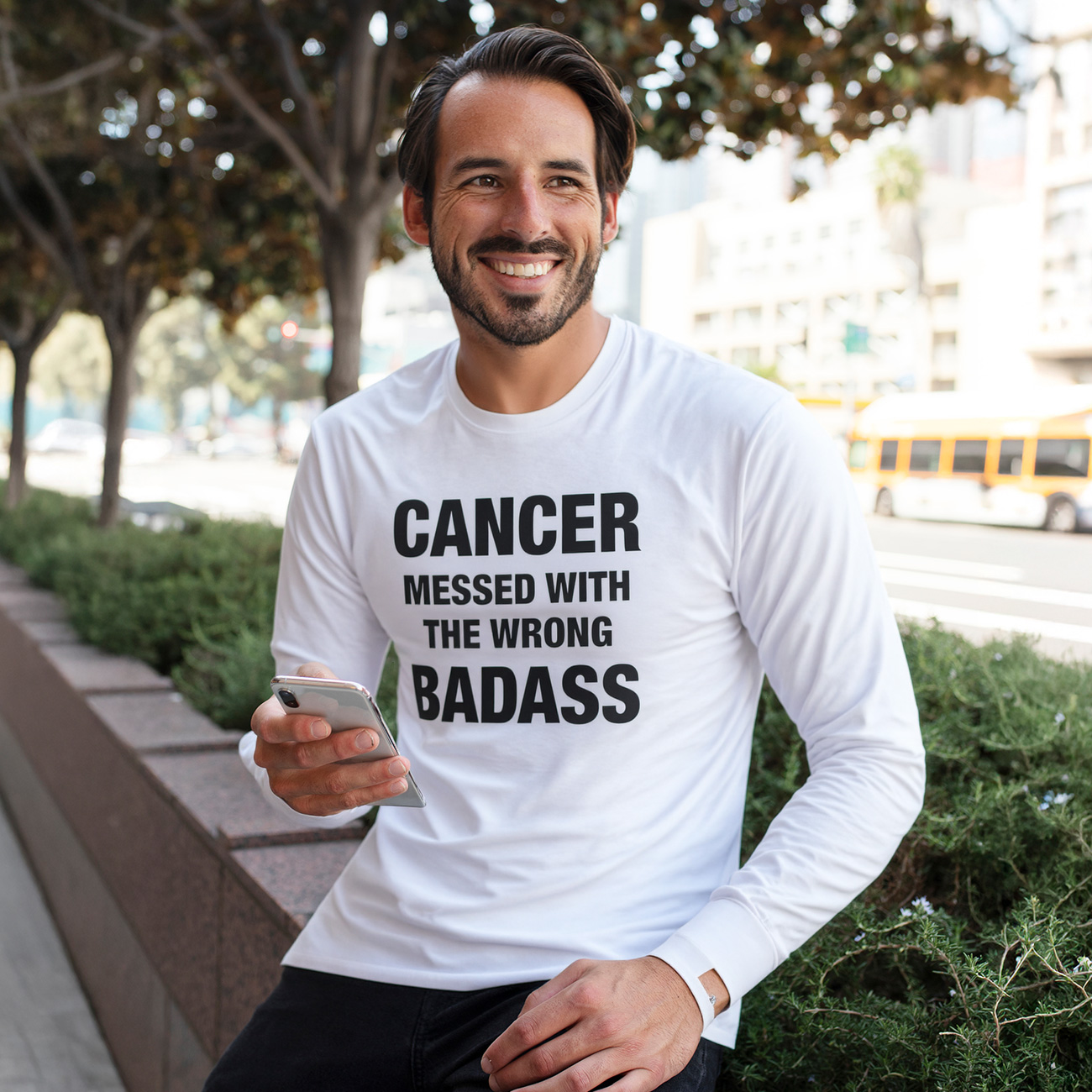 Cancer Messed With The Wrong Badass Long Sleeve Tee product thumbnail image Cancer Messed With The Wrong Badass Long Sleeve Tee product thumbnail image
