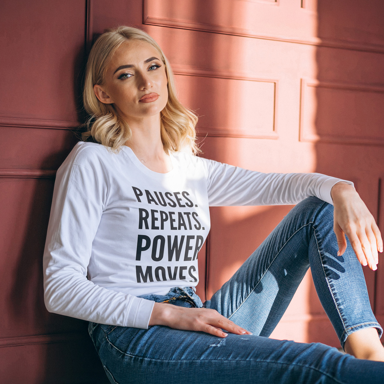 Long Sleeve Tee — "Pauses. Repeats. Power Moves." Motivational Minimalist Shirt product thumbnail image Long Sleeve Tee — "Pauses. Repeats. Power Moves." Motivational Minimalist Shirt product thumbnail image