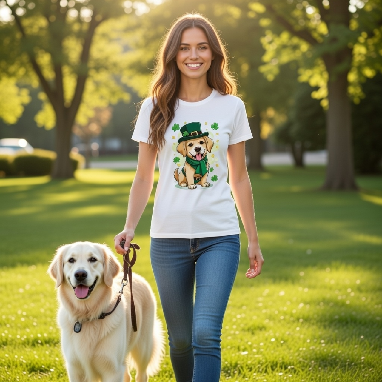 Golden Retriever Puppy St. Patrick’s Day Shirt – Funny Leprechaun Dog Graphic Tee product thumbnail image