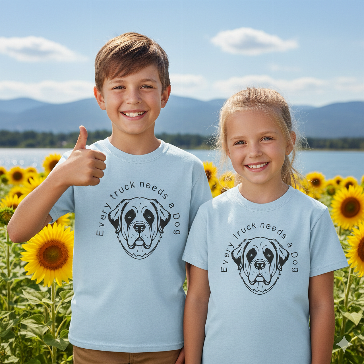 Kids T-Shirt  "Every Truck Needs a Dog" Cute Puppy Tee for Kids