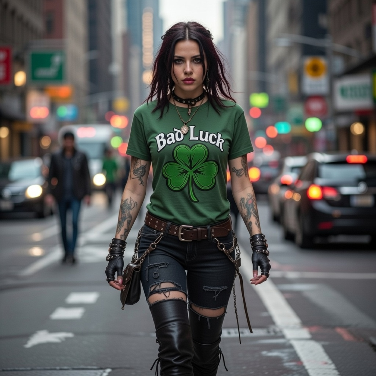 Bad Luck T-Shirt – Four Leaf Clover Graphic Tee | Vintage Garment-Dyed Unisex Shirt | Funny Irish Clover Tee | St. Patrick’s Day Graphic T-Shirt product thumbnail image