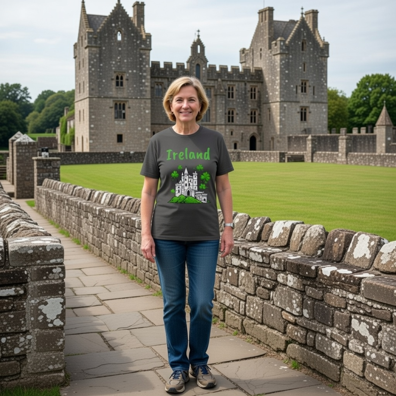 Ireland Castle Shirt – Garment-Dyed T-Shirt with Abbey &amp; Shamrock Illustration product thumbnail image