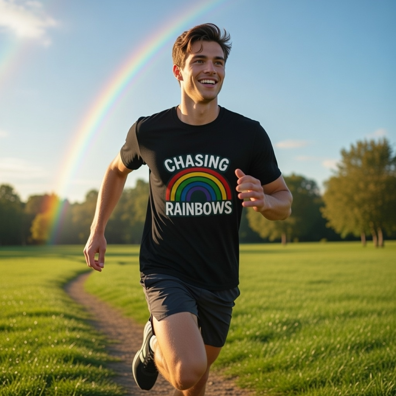 Chasing Rainbows Tee – Garment-Dyed Heavyweight T-Shirt with Rainbow Graphic product thumbnail image