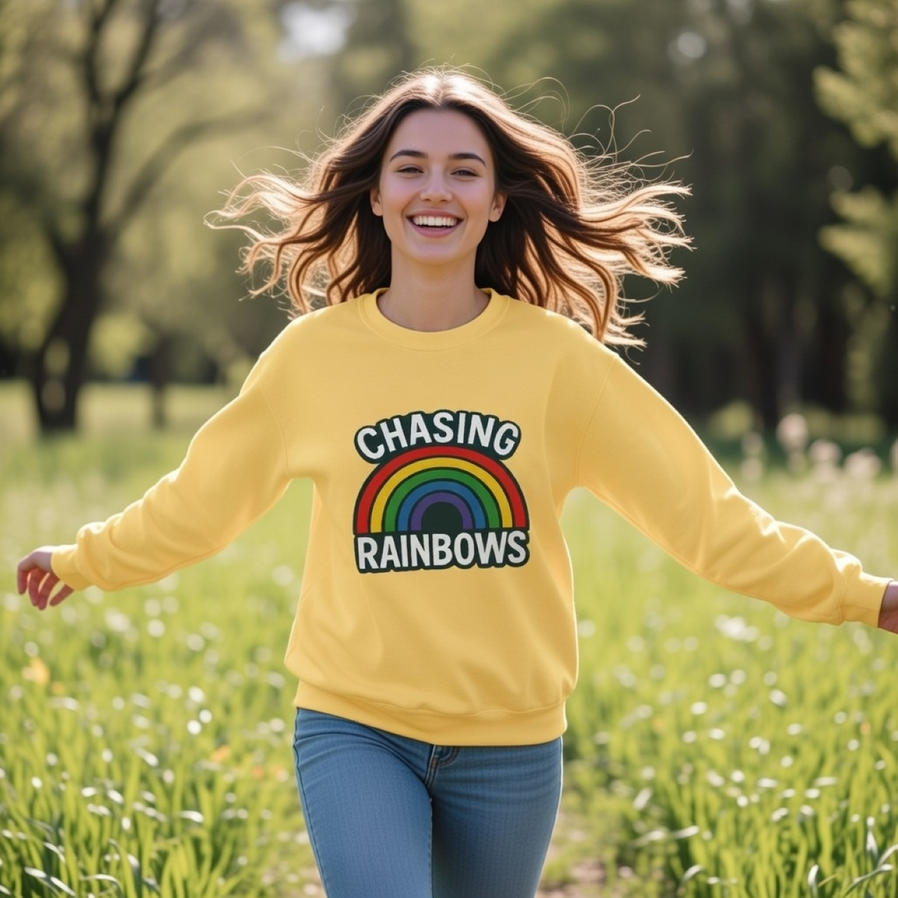 Chasing Rainbows Sweatshirt – Garment-Dyed Medium-Weight Pullover with Embroidered Rainbow product thumbnail image
