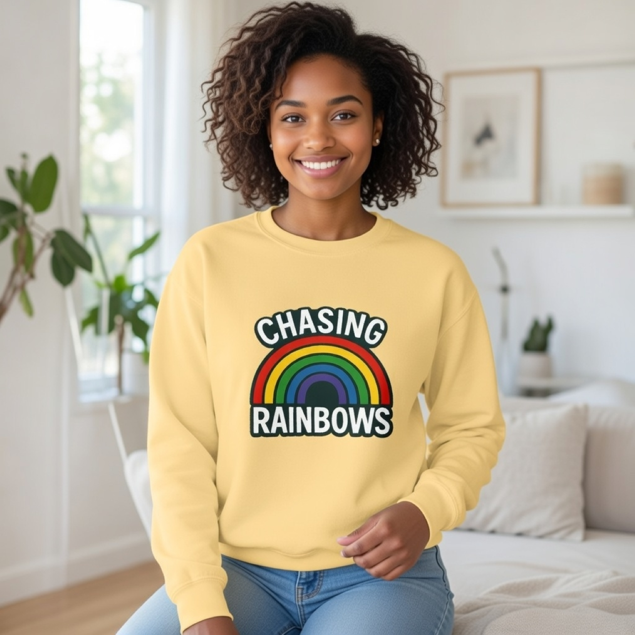 Chasing Rainbows Sweatshirt – Garment-Dyed Medium-Weight Pullover with Embroidered Rainbow product thumbnail image