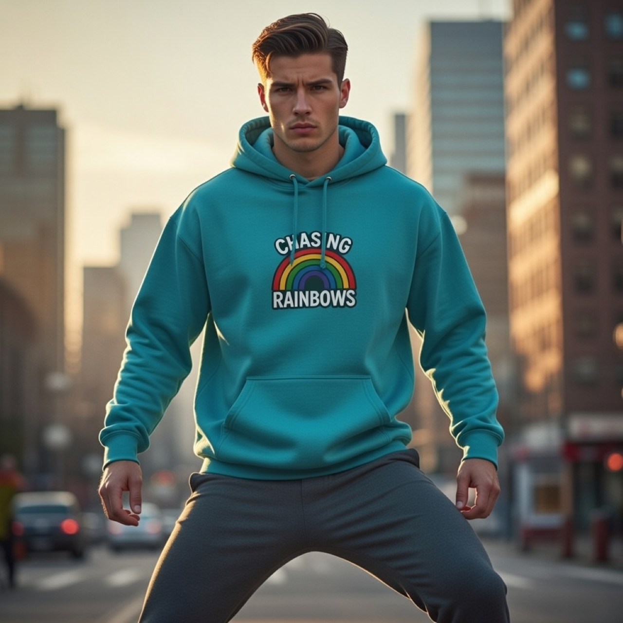 Chasing Rainbows Hoodie – Garment-Dyed Heavyweight Pullover with Rainbow Graphic product thumbnail image