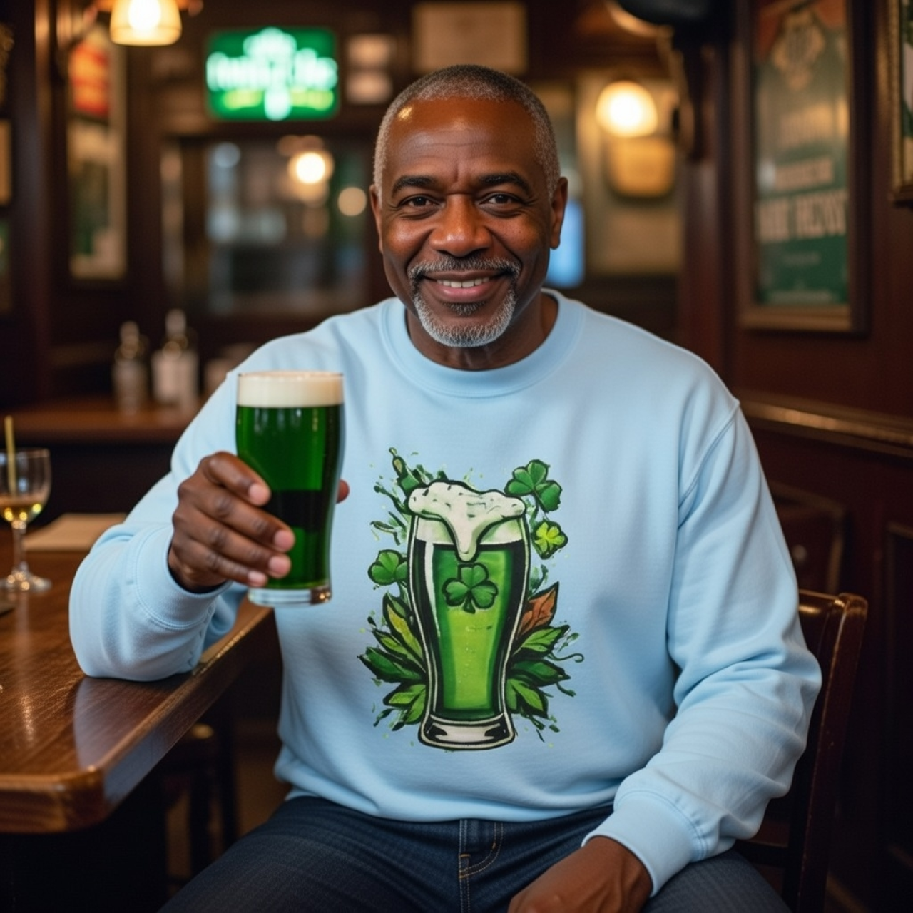 St. Patrick’s Green Beer Sweatshirt – Garment-Dyed Irish Graphic Crewneck product thumbnail image