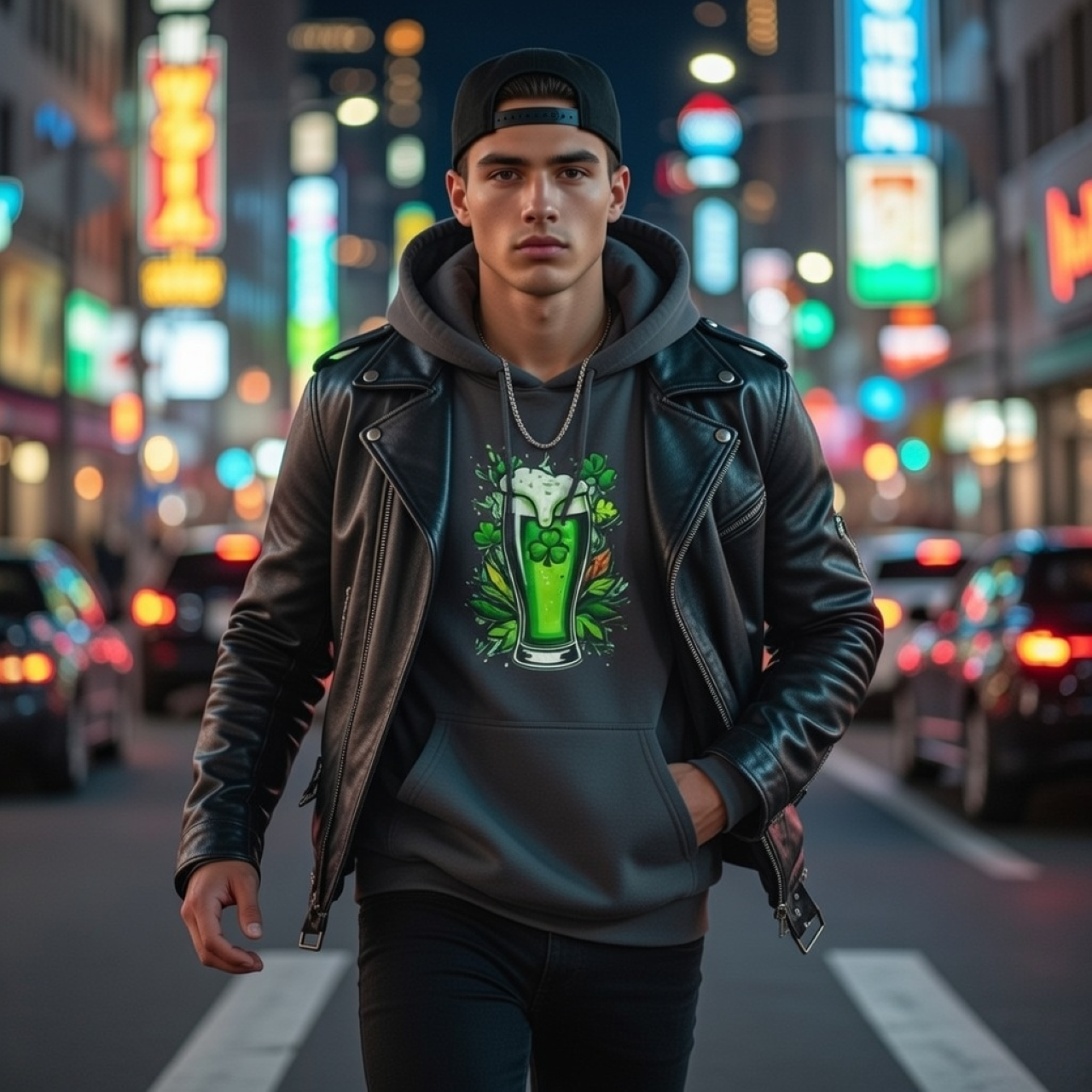 St. Patrick's Day Green Beer Hoodie – Garment-Dyed Botanical Graphic Pullover product thumbnail image