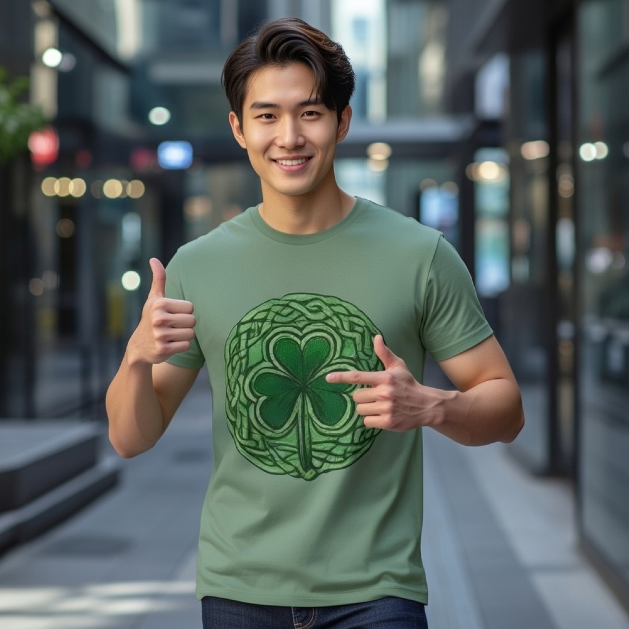 Celtic Shamrock T-Shirt – Garment-Dyed Celtic Knot &amp; Four-Leaf Clover Tee