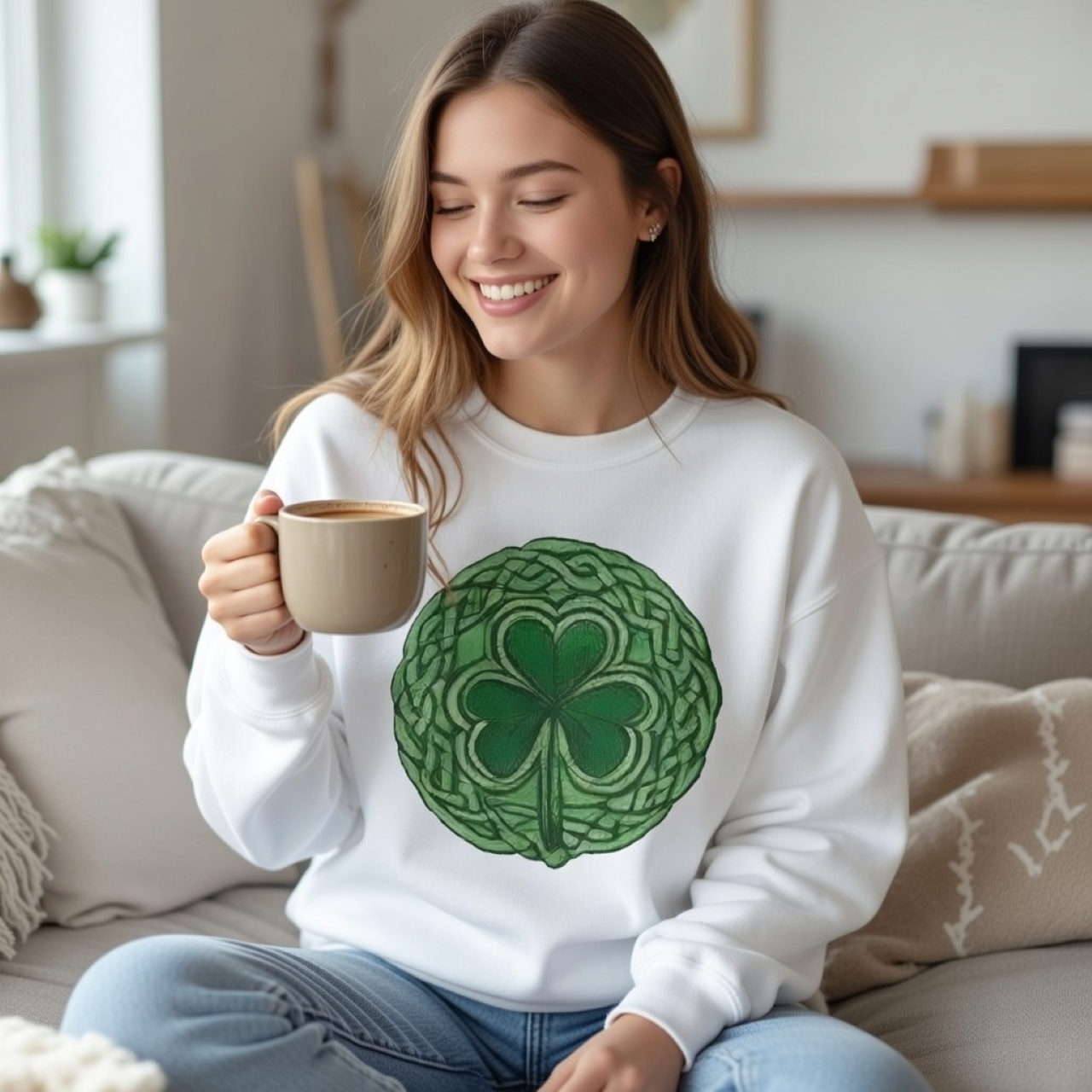Celtic Shamrock Sweatshirt – Garment-Dyed Celtic Knot Crewneck