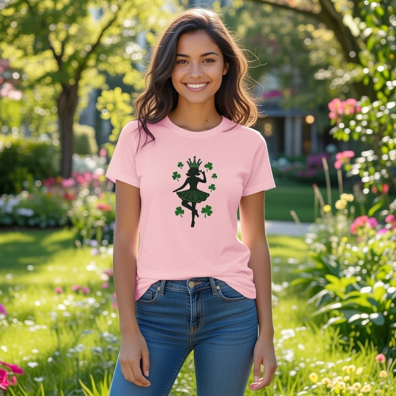 Shamrock Fairy Woman Tee – Lightweight Irish Folklore Graphic T-Shirt