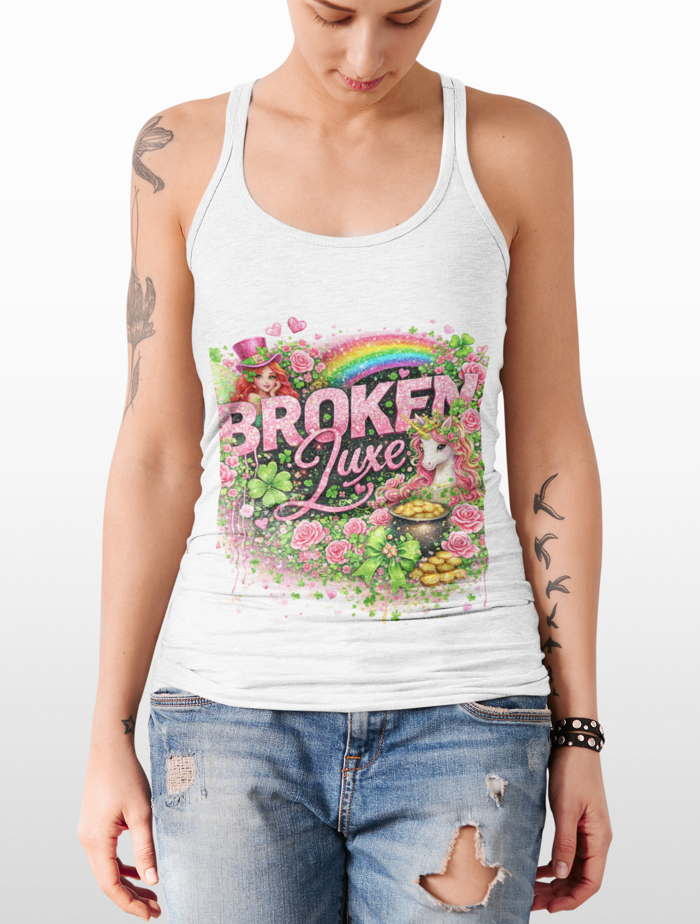 Broken Luxe — St. Patrick’s Day Rainbow, Unicorn & Lucky Clover Tank Top product thumbnail image Broken Luxe — St. Patrick’s Day Rainbow, Unicorn & Lucky Clover Tank Top product thumbnail image