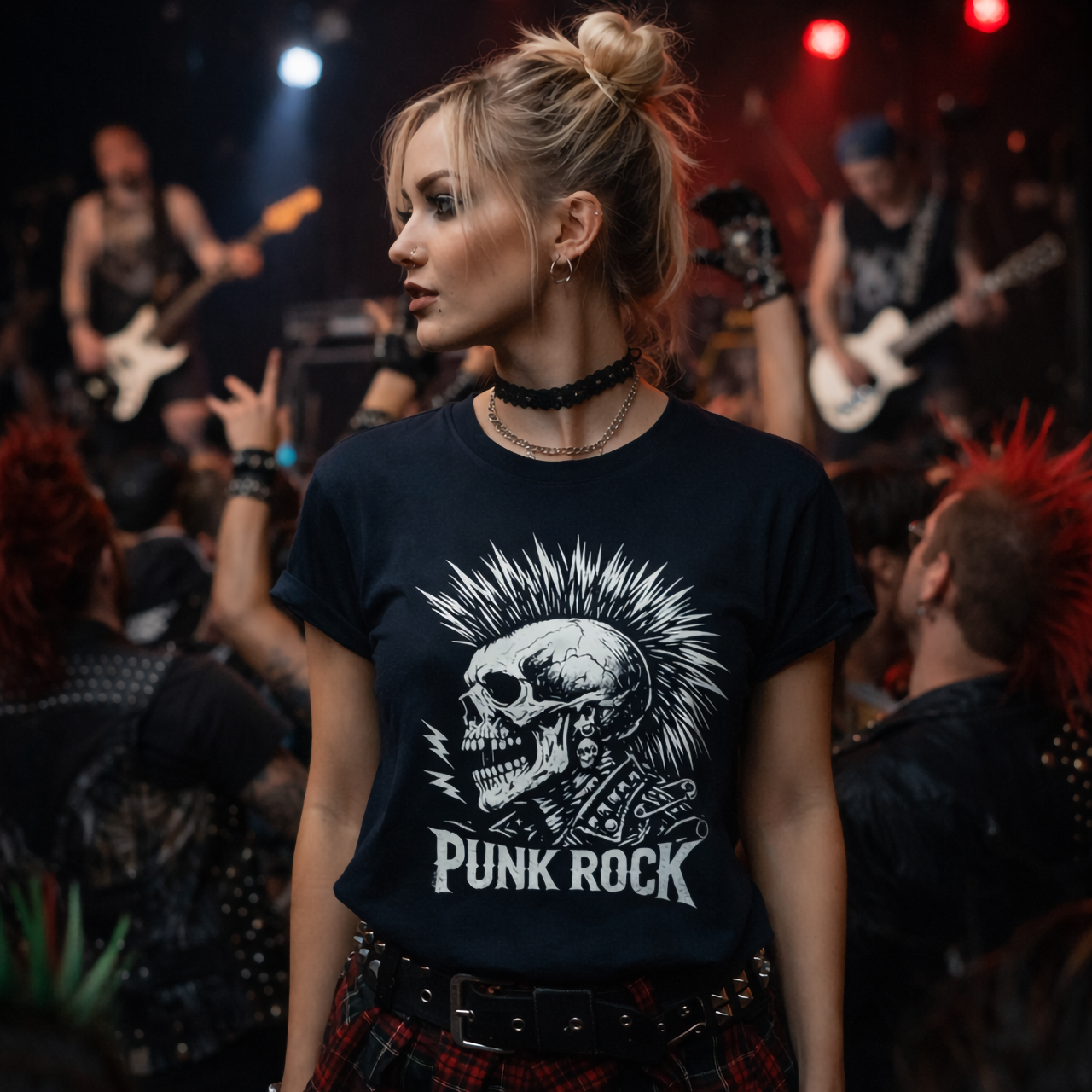 Punk Rock Skull T-Shirt — Mohawk Guitar Skull Graphic Tee product thumbnail image