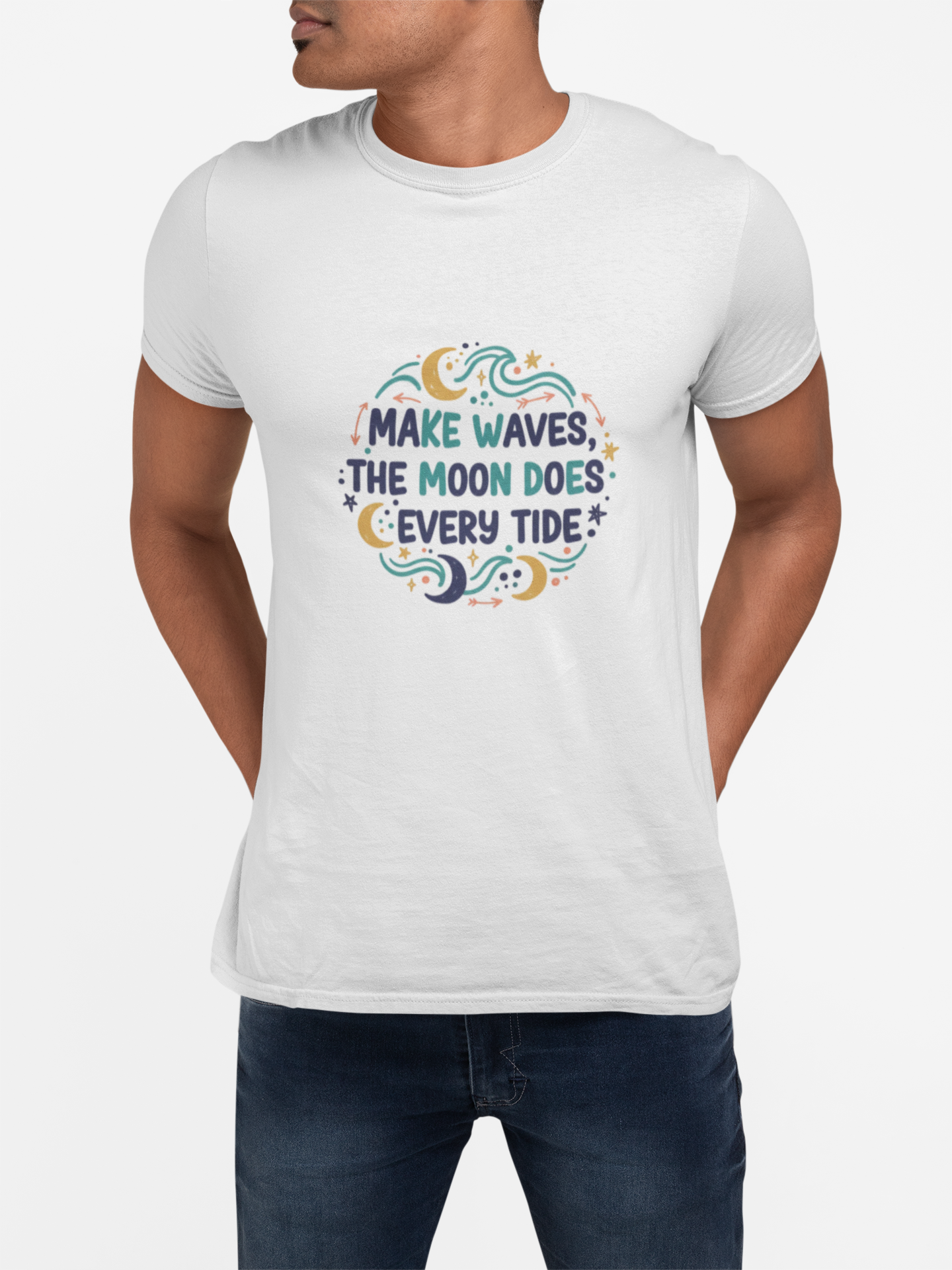 make waves the moon does every tide Tee | handwritten marker art, doodle quote tee product thumbnail image