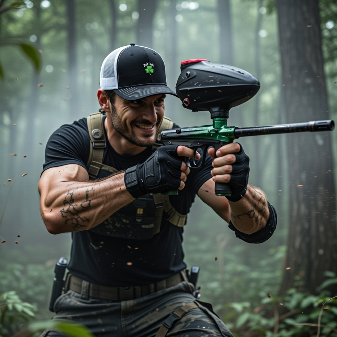 Bad Luck Trucker Hat – Embroidered Four-Leaf Clover &amp; Script Cap product thumbnail image