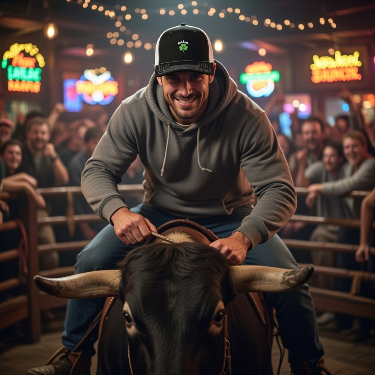 Bad Luck Trucker Hat – Embroidered Four-Leaf Clover &amp; Script Cap product thumbnail image