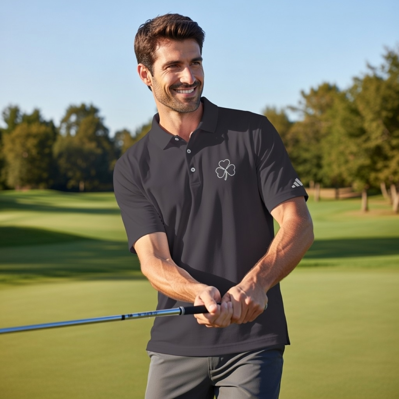 Pi Shamrock Polo Shirt – Adidas Performance Polo with Embroidered Shamrock product thumbnail image
