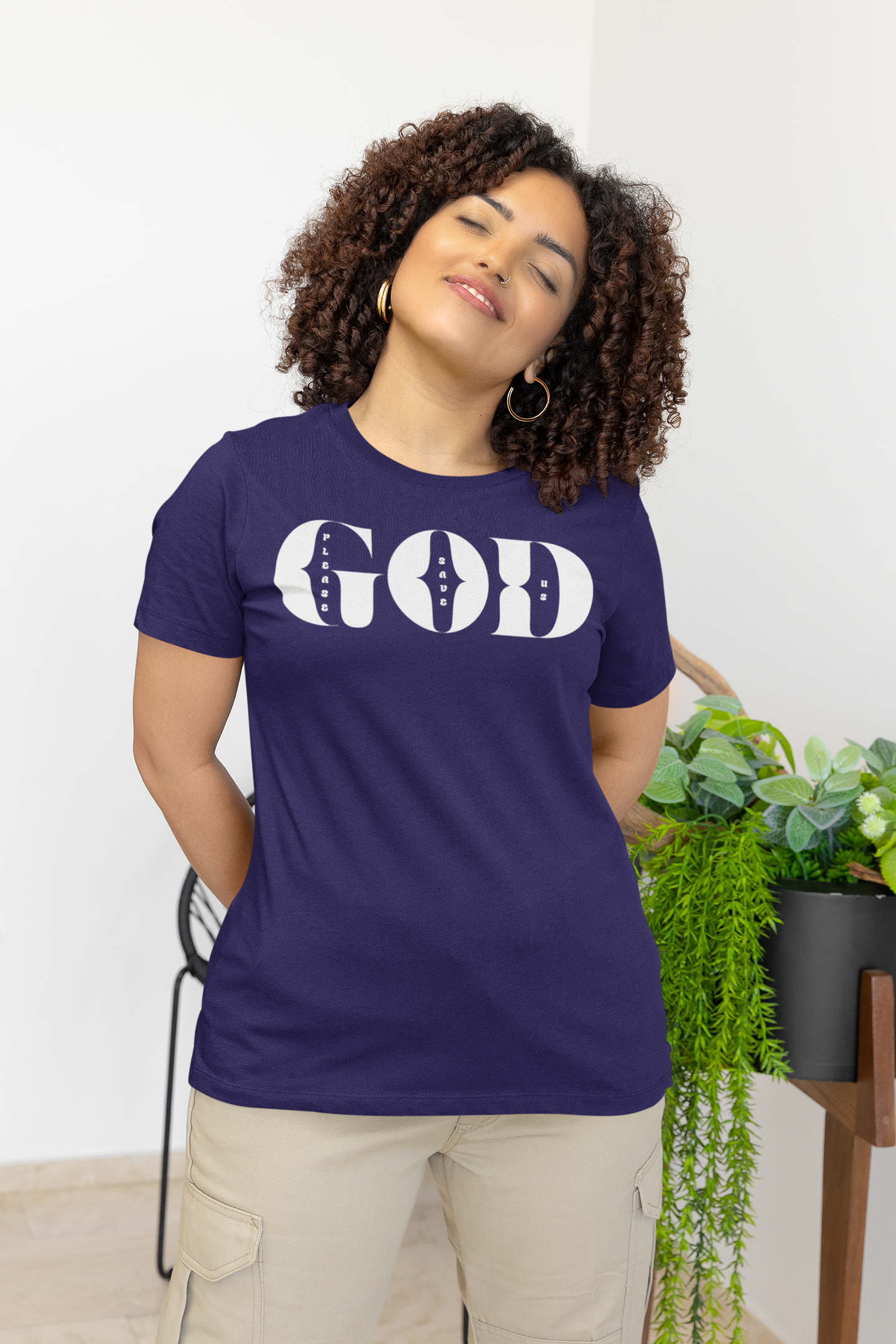 God (Please Save Us) Bold White Graphic Tee product thumbnail image