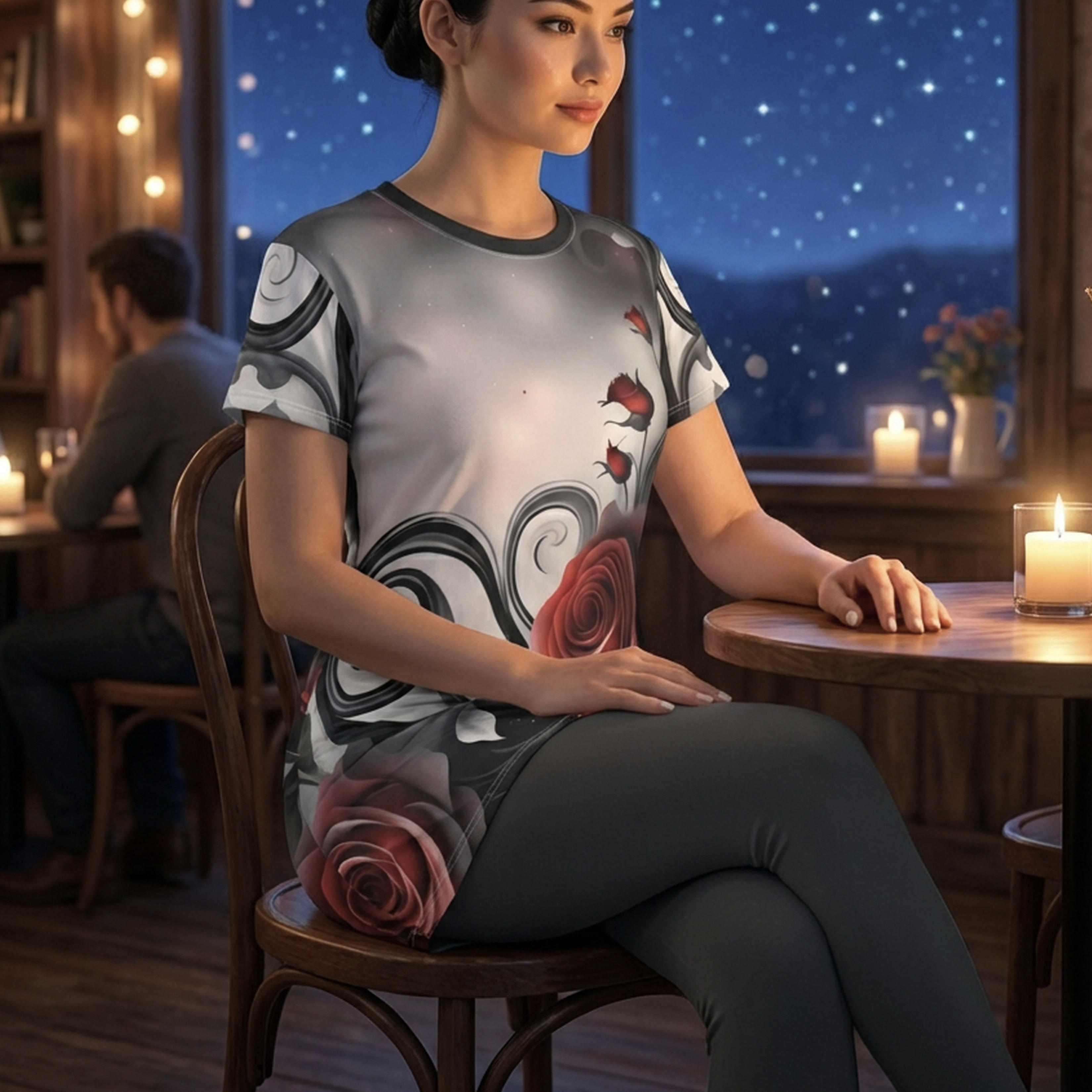 Rose Swirl T-Shirt Dress — Romantic Red Roses All-Over Print product thumbnail image Rose Swirl T-Shirt Dress — Romantic Red Roses All-Over Print product thumbnail image