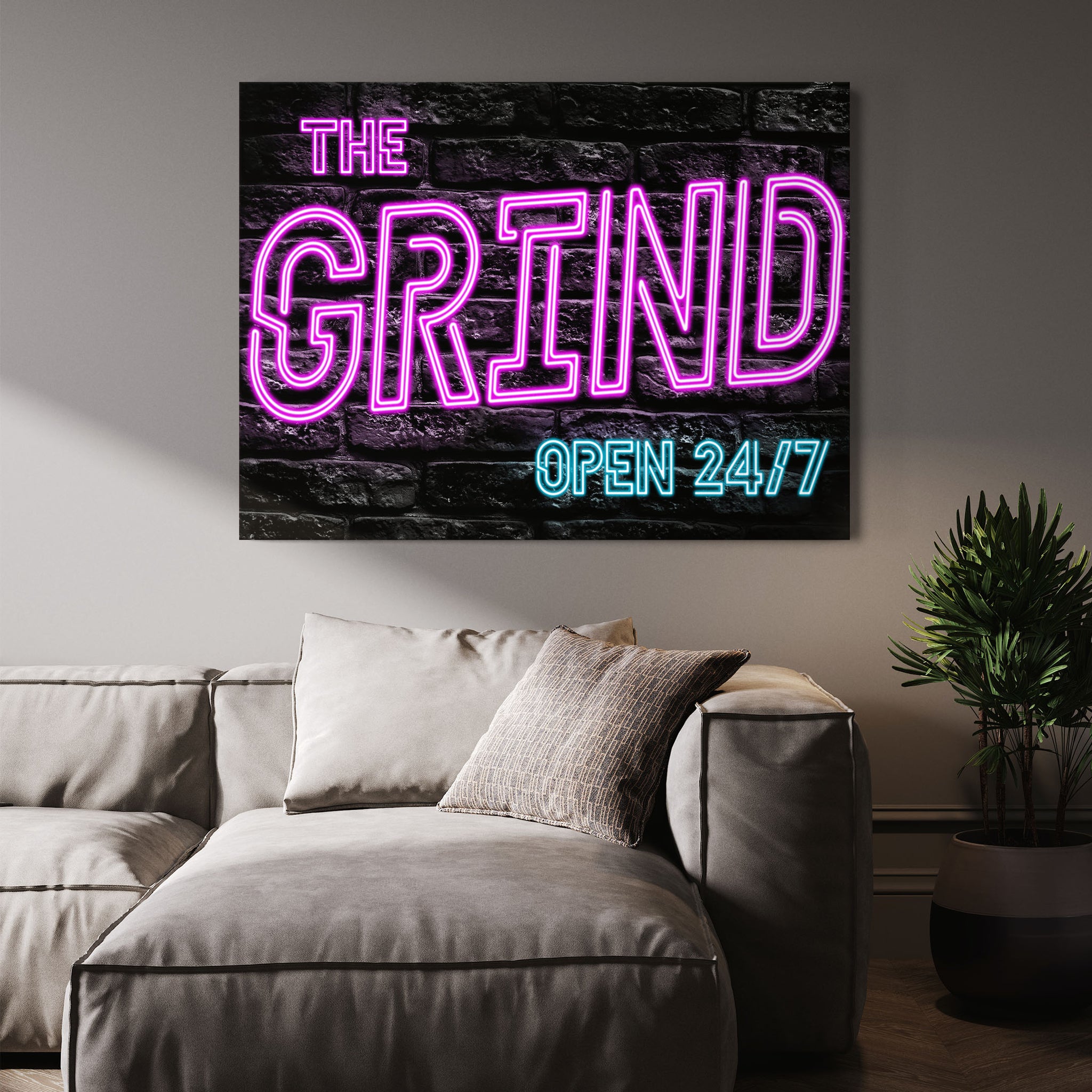 Canvas Art - "The Grind Open 24/7" Neon Wall Print product thumbnail image Canvas Art - "The Grind Open 24/7" Neon Wall Print product thumbnail image