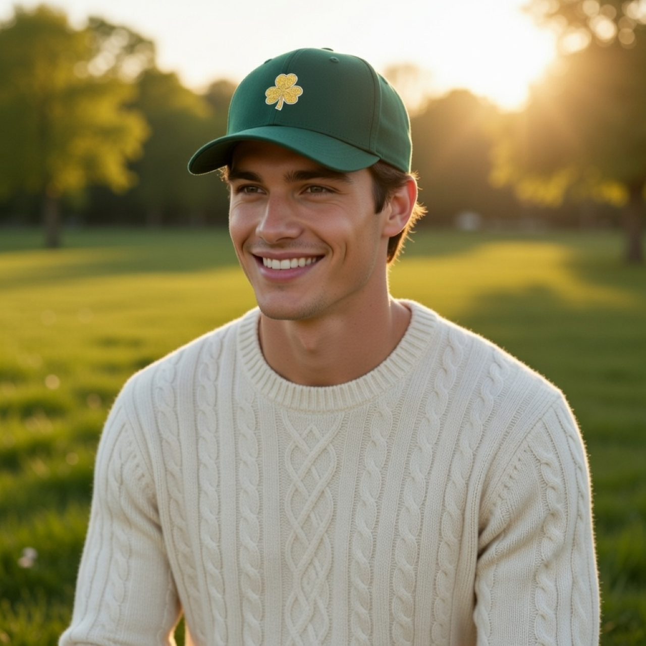 Golden Shamrock Hat – Low-Profile Irish Dad Cap with Embroidered Gold Clover product thumbnail image