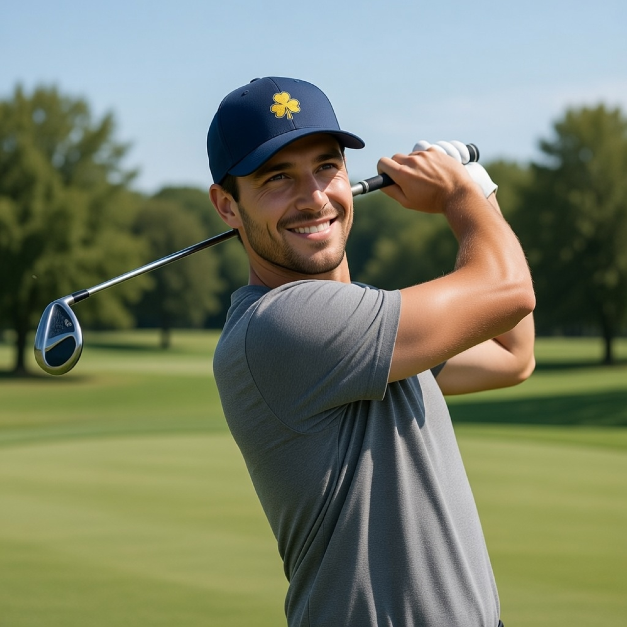 Golden Shamrock Dad Hat (Minimal Edition) – Low-Profile Cotton Cap with Embroidered Gold Clover