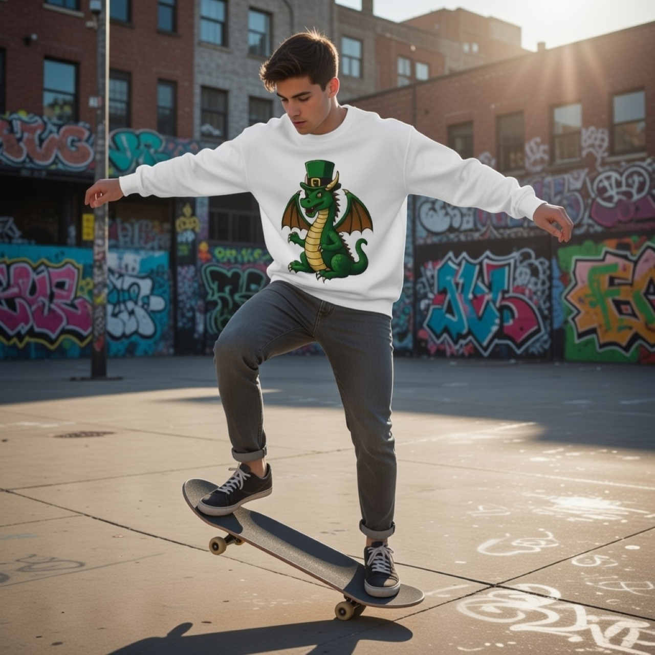 Leprechaun Dragon Sweatshirt – St. Patrick’s Day Pullover for Fantasy &amp; Irish Fans