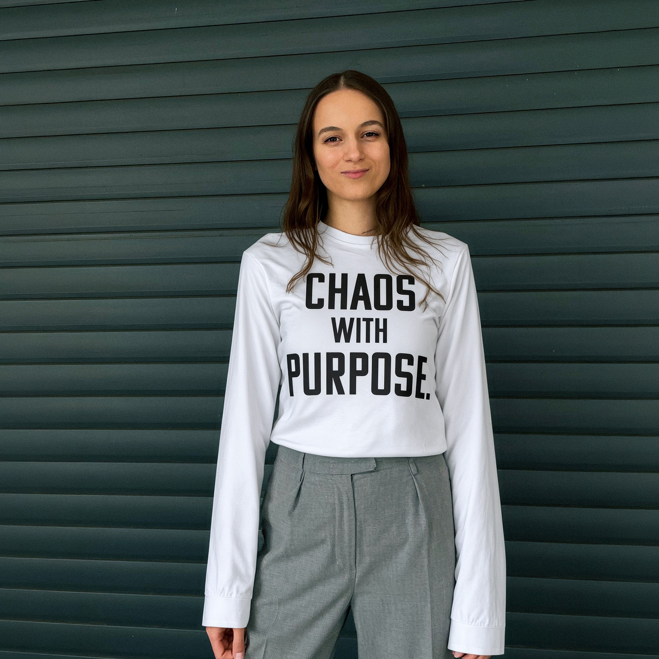 Long Sleeve Tee — "Chaos With Purpose." Inspirational Minimalist Shirt product thumbnail image Long Sleeve Tee — "Chaos With Purpose." Inspirational Minimalist Shirt product thumbnail image