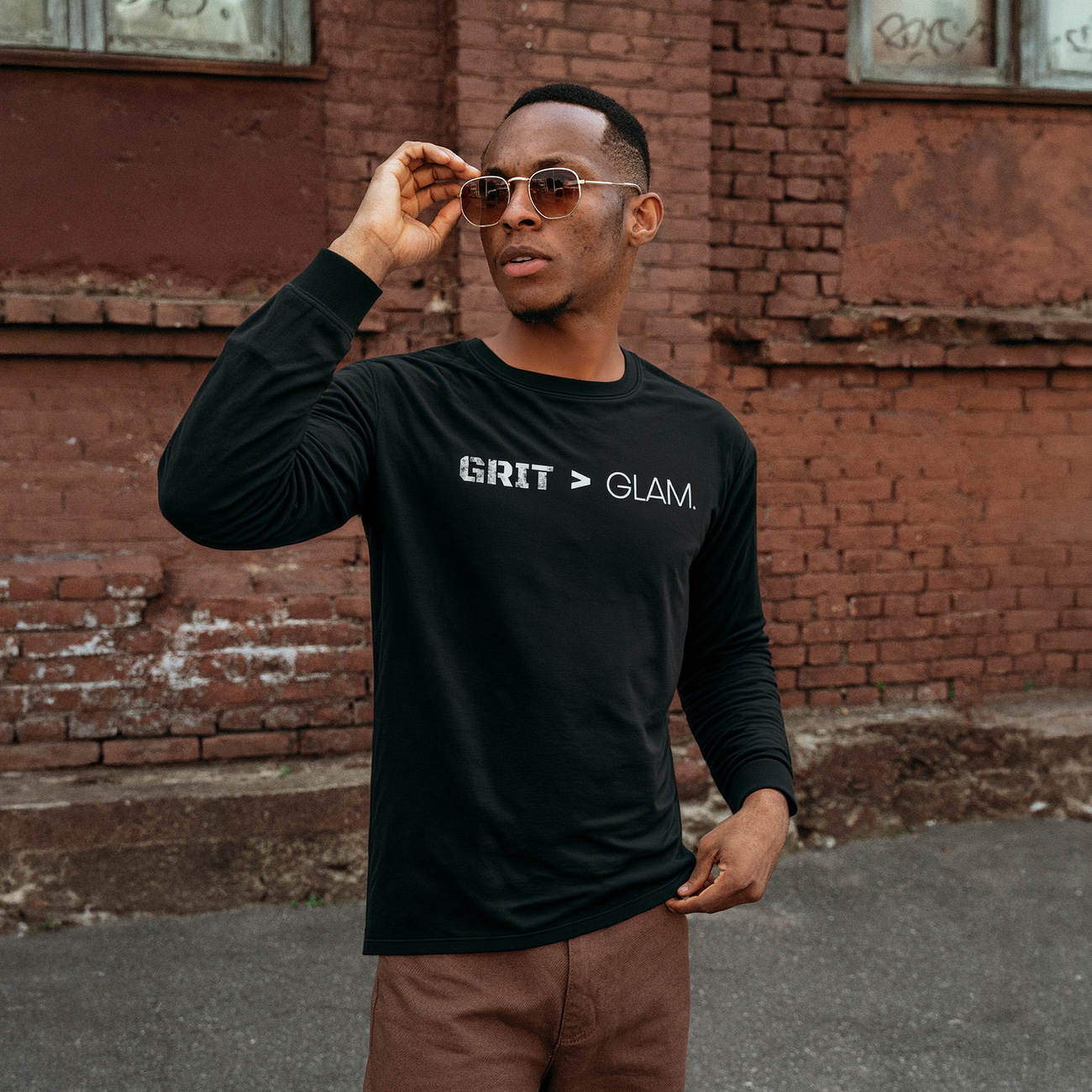 Grit > Glam Long Sleeve Tee — Motivational Minimalist Graphic Shirt product thumbnail image Grit > Glam Long Sleeve Tee — Motivational Minimalist Graphic Shirt product thumbnail image
