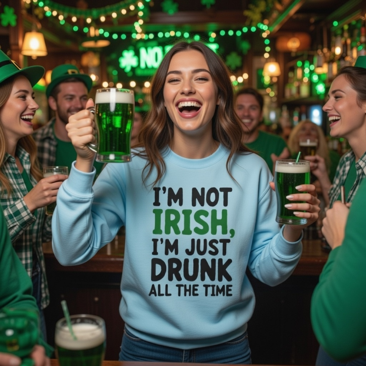 I’m Not Irish Just Drunk All the Time Sweatshirt – Funny St. Patrick’s Day Crewneck, Unisex Drinking Graphic Pullover product thumbnail image I’m Not Irish Just Drunk All the Time Sweatshirt – Funny St. Patrick’s Day Crewneck, Unisex Drinking Graphic Pullover product thumbnail image